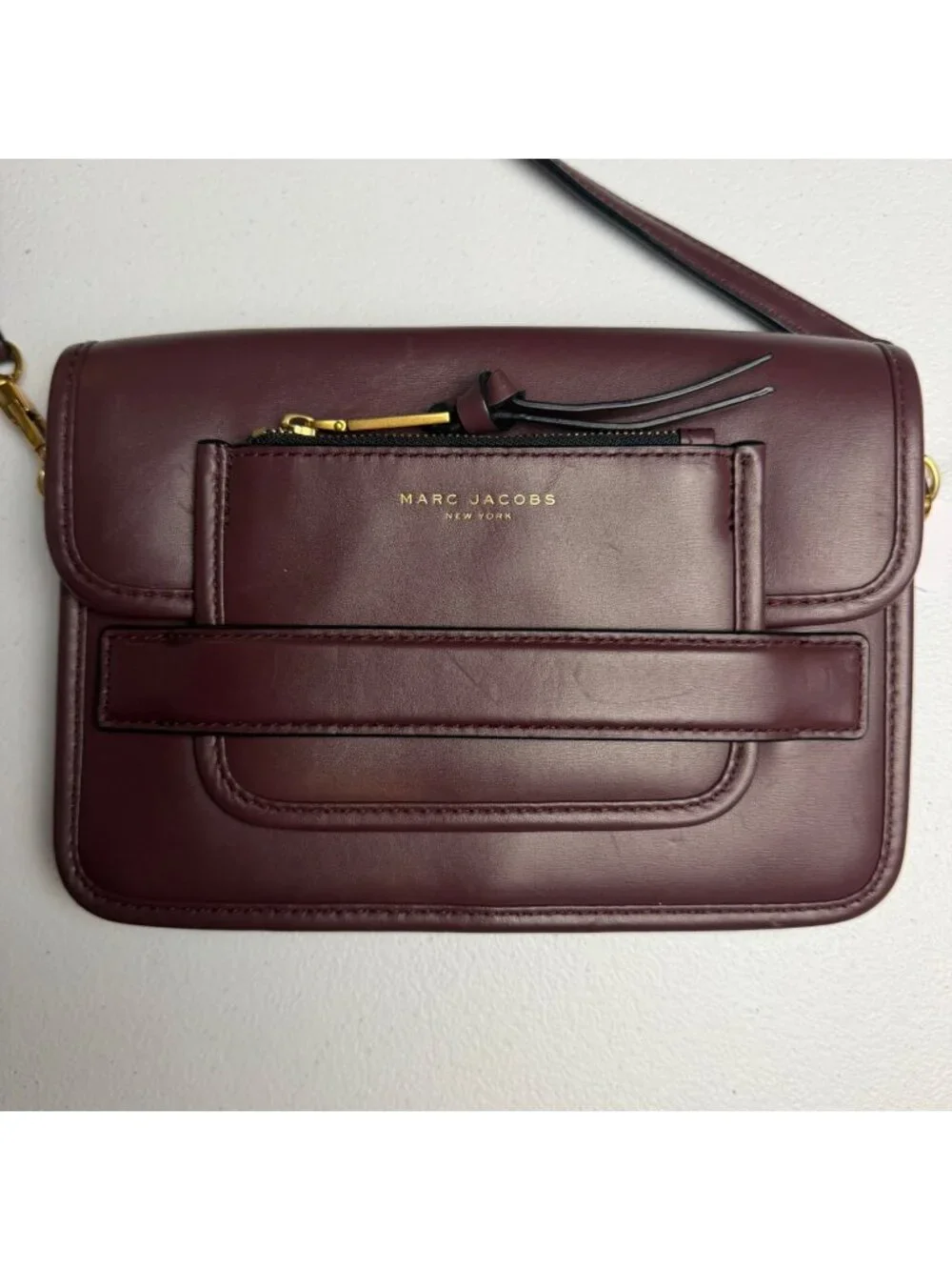 Marc Jacobs Madison Burgundy Leather Shoulder Bag Clutch w/ Wallet Front Flap